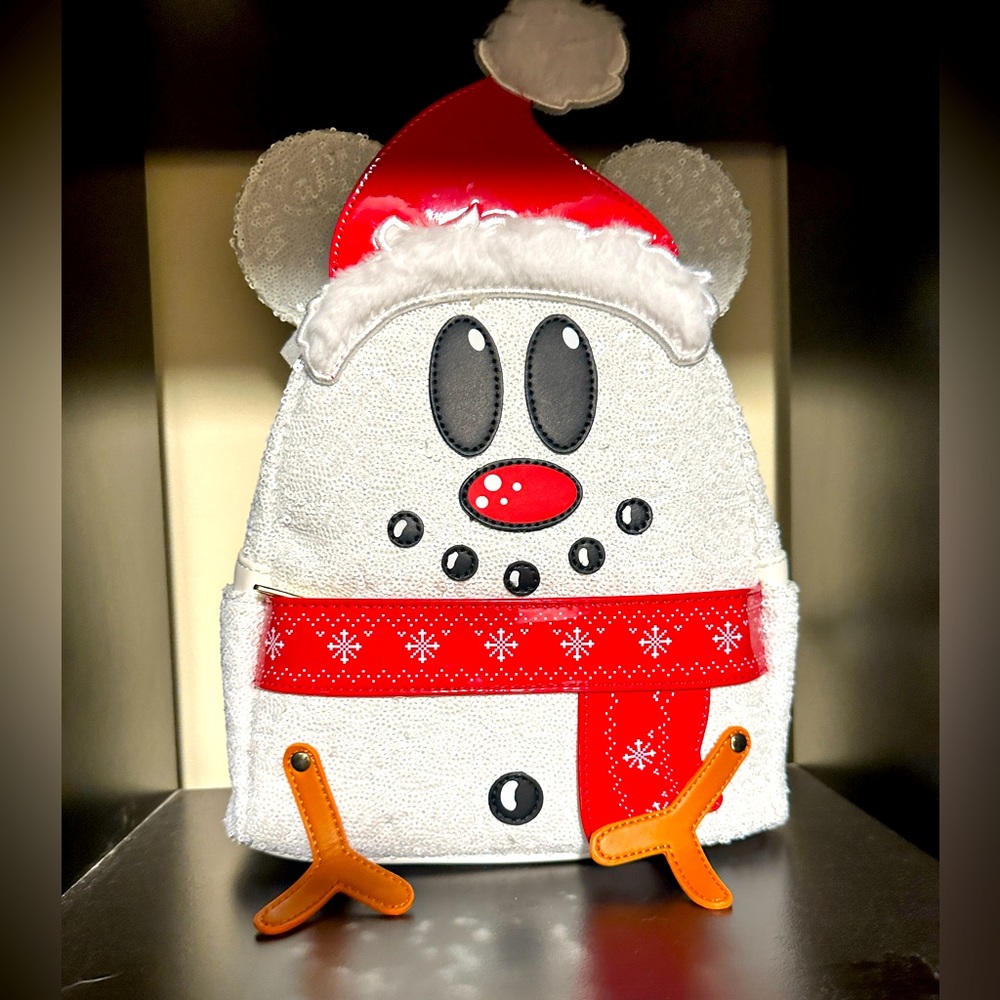 NWT Loungefly Mickey Mouse Sequin Snowman Mini Backpack